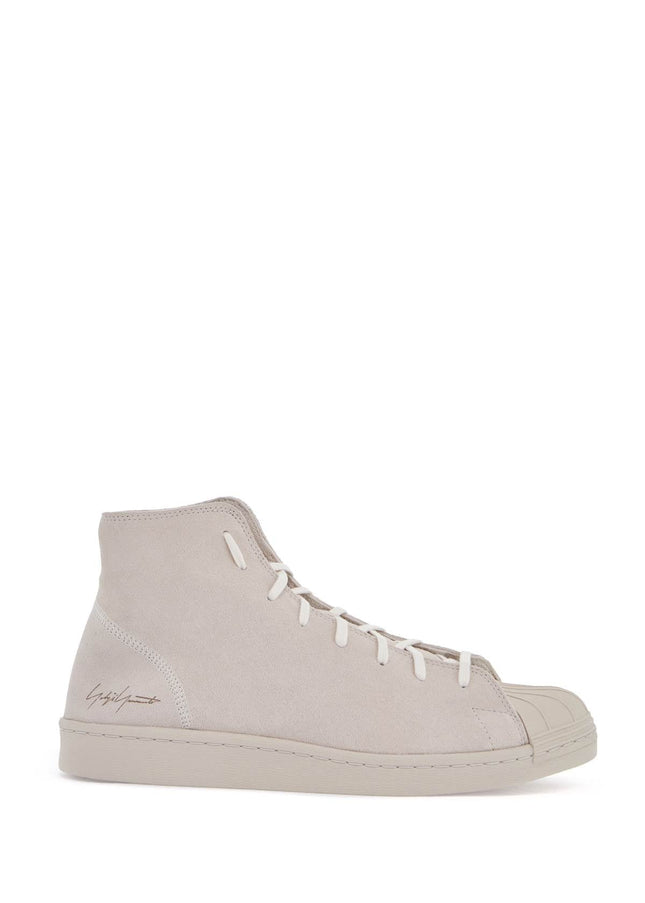 Y-3 high-top pro model sneakers in light gray suede with velcro closure