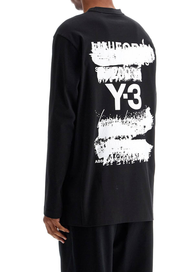 Y-3 long sleeve black cotton t-shirt with men's graphic