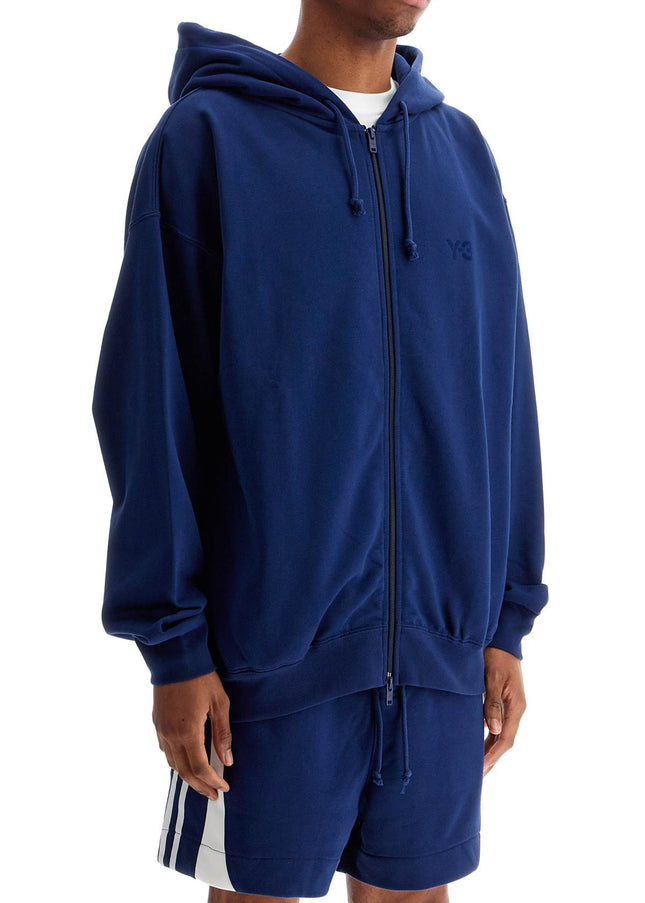 Y-3 men's blue zip hoodie in cotton with recycled polyester