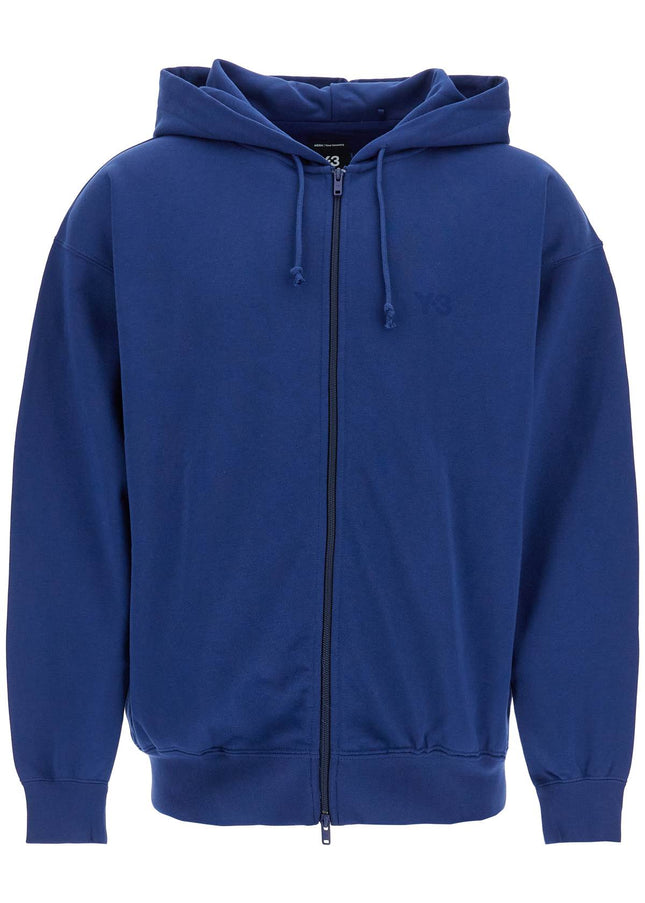 Y-3 men's blue zip hoodie in cotton with recycled polyester