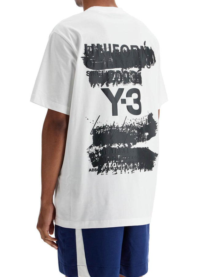 Y-3 white cotton t-shirt with "uniform of the streets" print