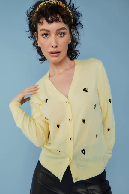 Yellow Cashmere and Banana Peel Love Heart Cardigan-0