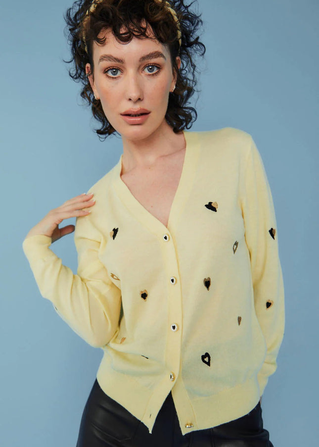 Yellow Cashmere and Banana Peel Love Heart Cardigan-0