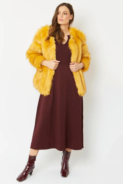 Yellow Faux Fur Coat-0