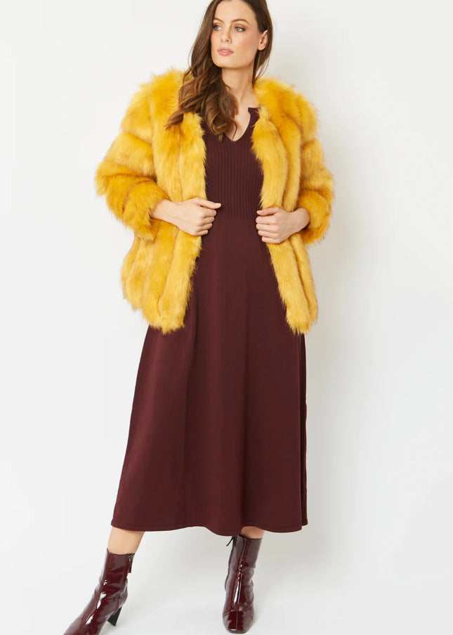 Yellow Faux Fur Coat-0