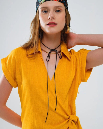 Yellow Playsuit with Tie Closing At the Side