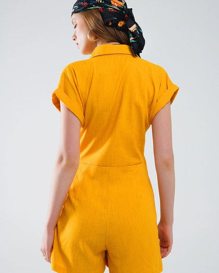 Yellow Playsuit with Tie Closing At the Side