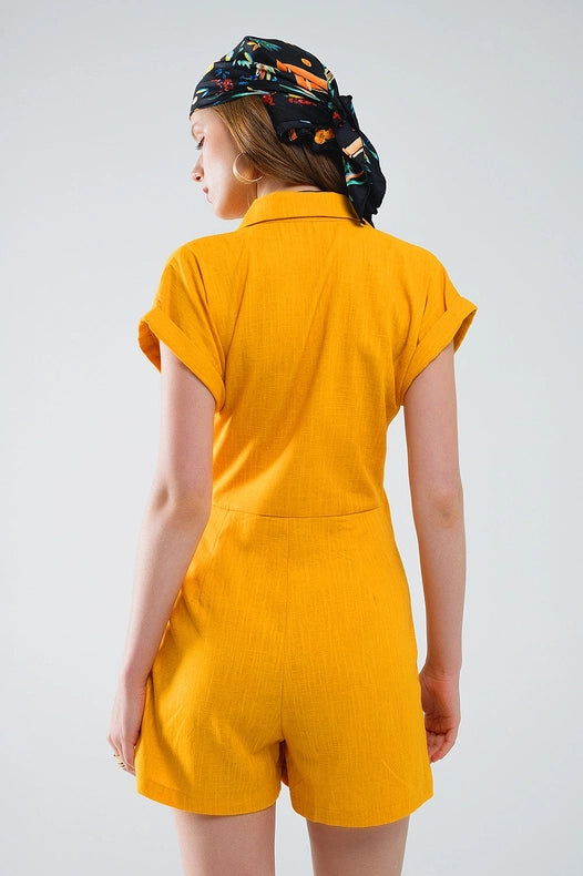 Yellow Playsuit with Tie Closing At the Side