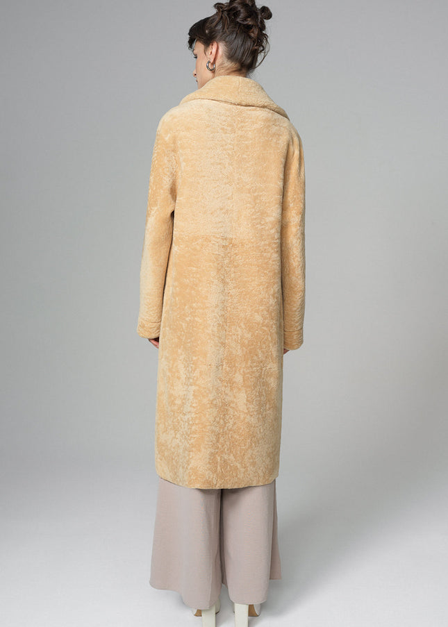 Yellow Reversible Genuine Sheepskin ﻿Maxi Coat-1