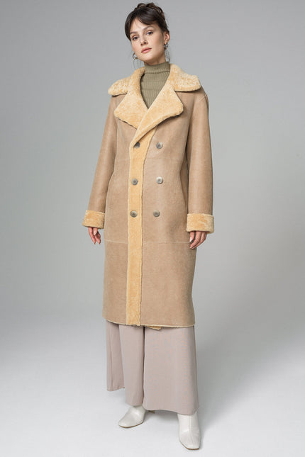 Yellow Reversible Genuine Sheepskin ﻿Maxi Coat-2