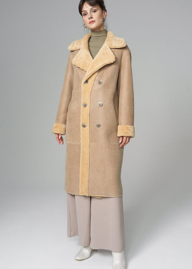 Yellow Reversible Genuine Sheepskin ﻿Maxi Coat-2