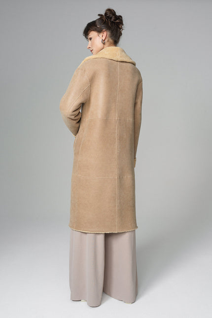 Yellow Reversible Genuine Sheepskin ﻿Maxi Coat-3