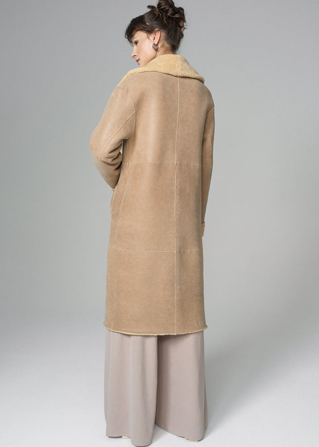 Yellow Reversible Genuine Sheepskin ﻿Maxi Coat-3