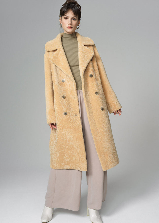 Yellow Reversible Genuine Sheepskin ﻿Maxi Coat-4