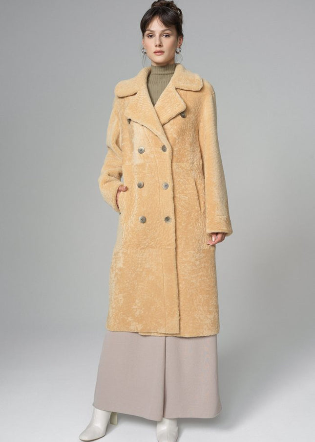 Yellow Reversible Genuine Sheepskin ﻿Maxi Coat-0