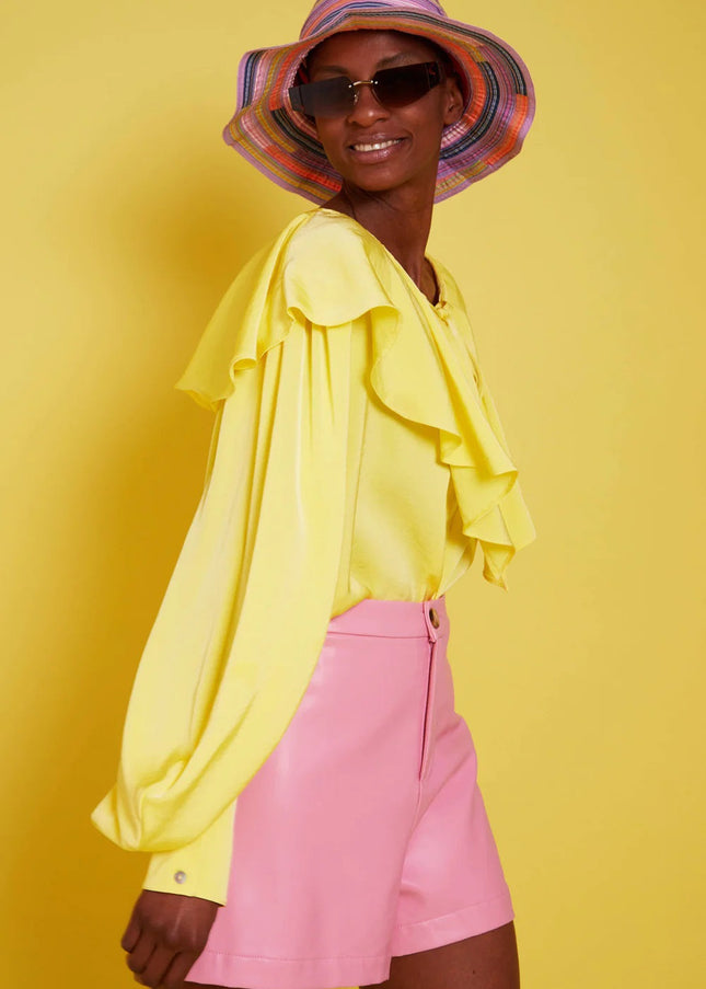 Yellow Silk Blend Ruffle Shirt-1