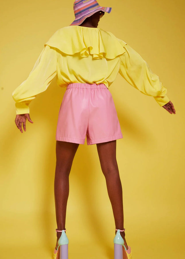 Yellow Silk Blend Ruffle Shirt-3