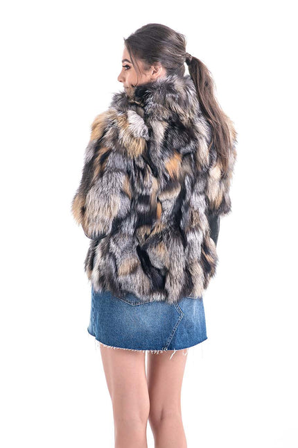 Yellow Silver Genuine Fox Fur Jacket-1