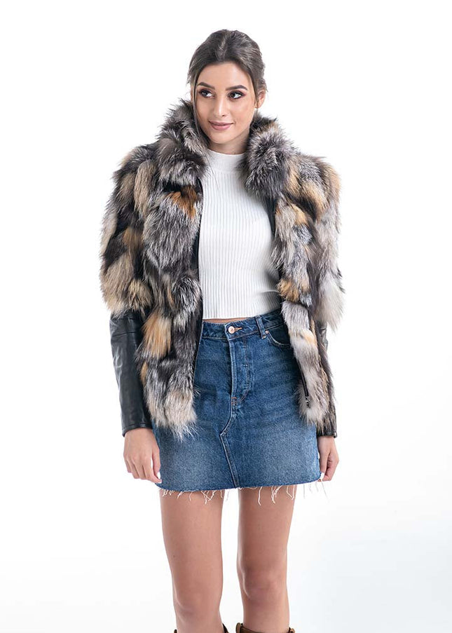 Yellow Silver Genuine Fox Fur Jacket-2