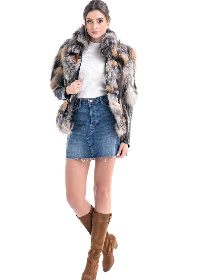 Yellow Silver Genuine Fox Fur Jacket-0