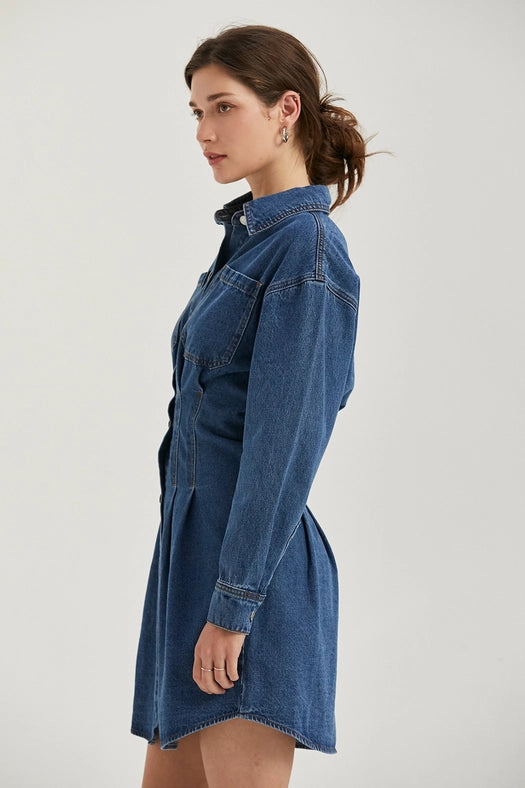 Zae Denim Mini Dress with Corset Waist Detail