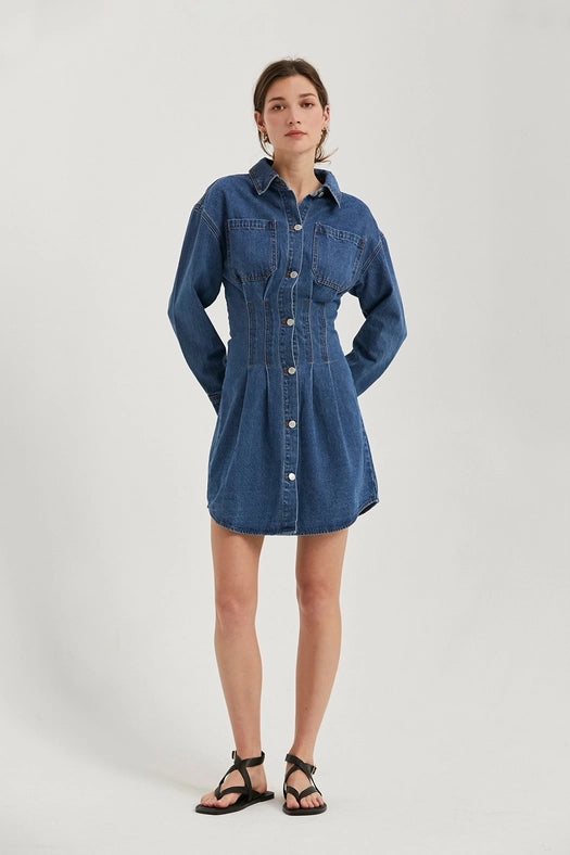 Zae Denim Mini Dress with Corset Waist Detail