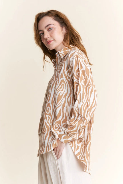 Zebra Design Print Casual Button Down Blouse