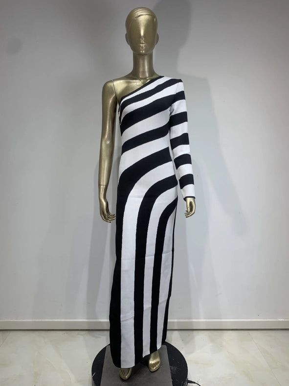 Zebra One-Shoulder Bandage Dress - Elegant Party Wear