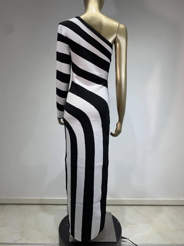 Zebra One-Shoulder Bandage Dress - Elegant Party Wear