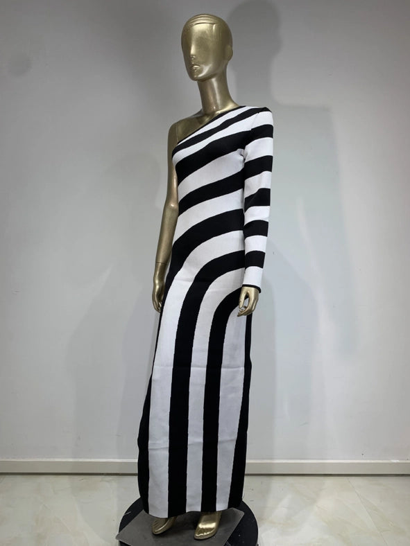 Zebra One-Shoulder Bandage Dress - Elegant Party Wear