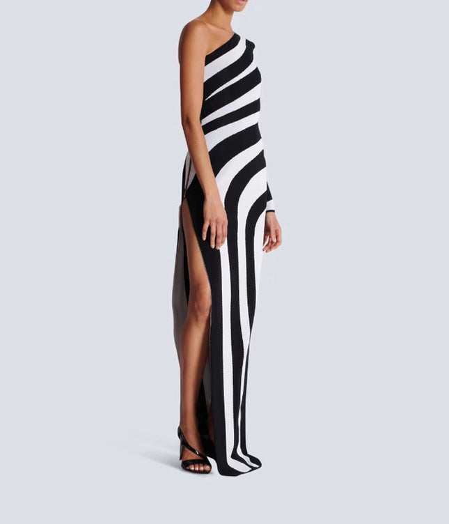 Zebra One-Shoulder Bandage Dress - Elegant Party Wear