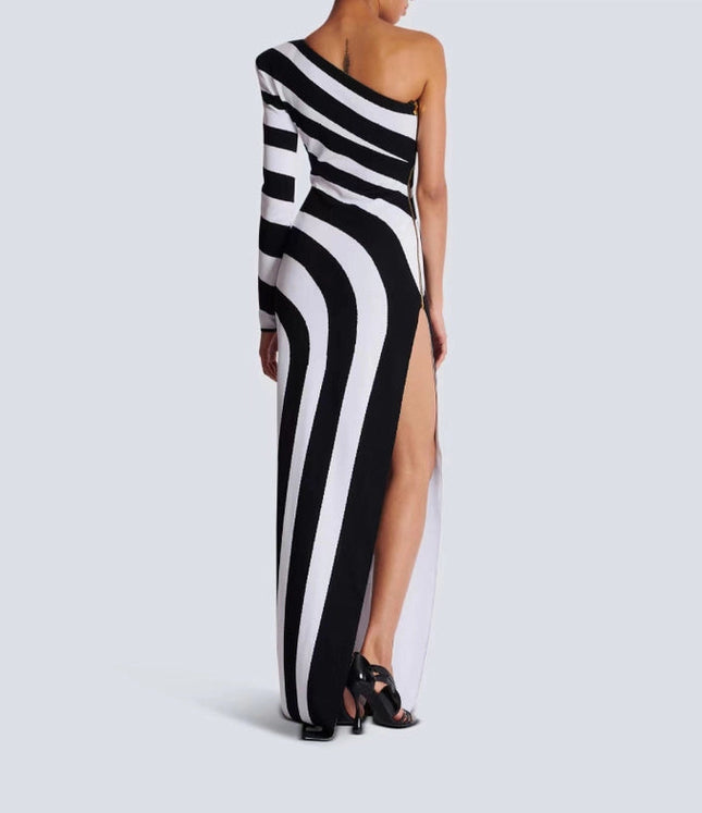 Zebra One-Shoulder Bandage Dress - Elegant Party Wear