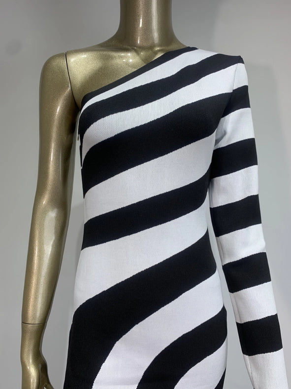 Zebra One-Shoulder Bandage Dress - Elegant Party Wear