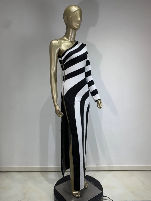 Zebra One-Shoulder Bandage Dress - Elegant Party Wear