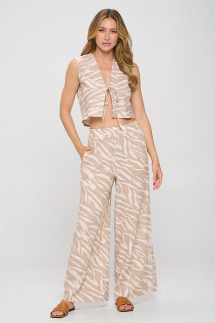 Zebra Print Sleeveless Crop Top with Tie Detail-4