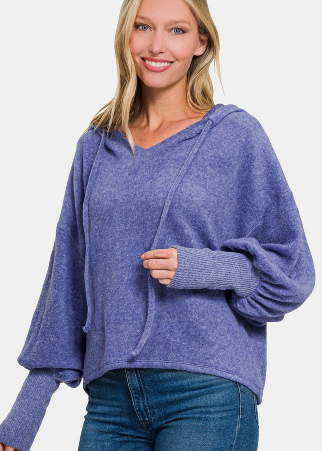 Zenana Brushed Hacci Drop Shoulder Cropped Hoodie