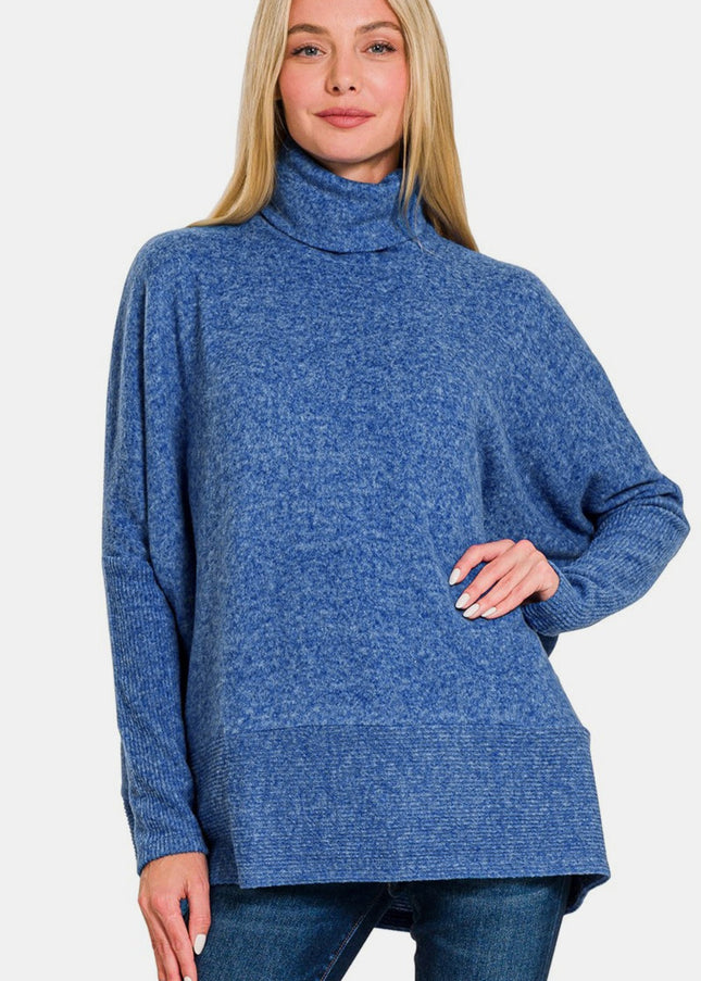 Zenana Full Size Brushed Melange Hacci Turtleneck Sweater