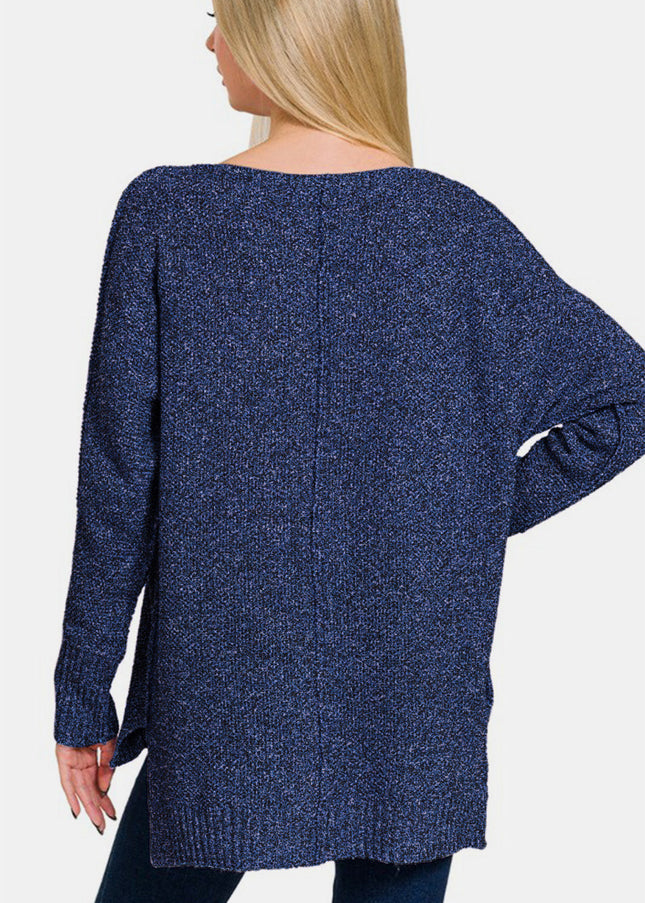 Zenana High-Low Center Seam V-Neck Sweater