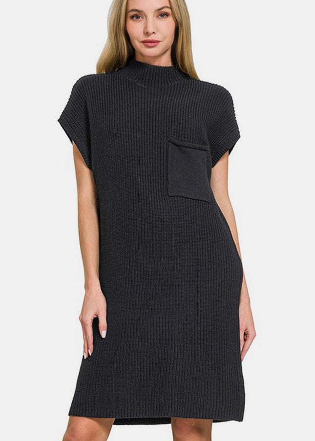 Zenana Mock Neck Short Sleeve Sweater Dress