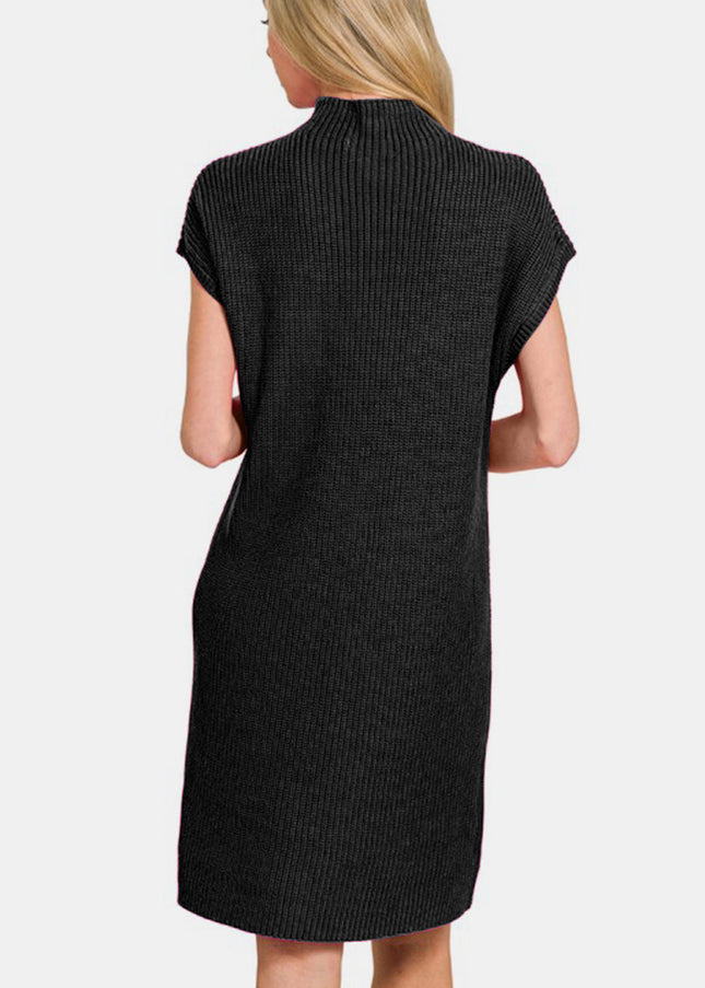 Zenana Mock Neck Short Sleeve Sweater Dress