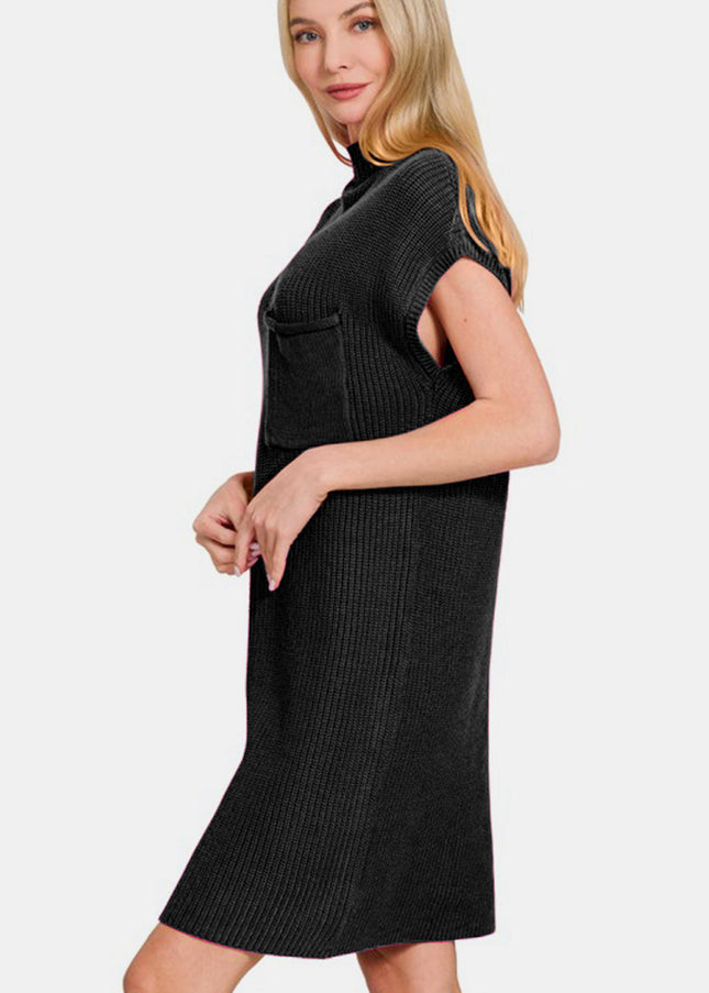 Zenana Mock Neck Short Sleeve Sweater Dress