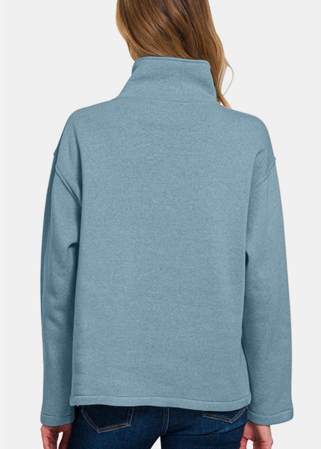 Zenana Turtleneck Half Snap Fleece Sweatshirt