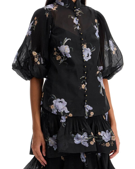 Zimmermann illustrated blouse with pleated sleeves