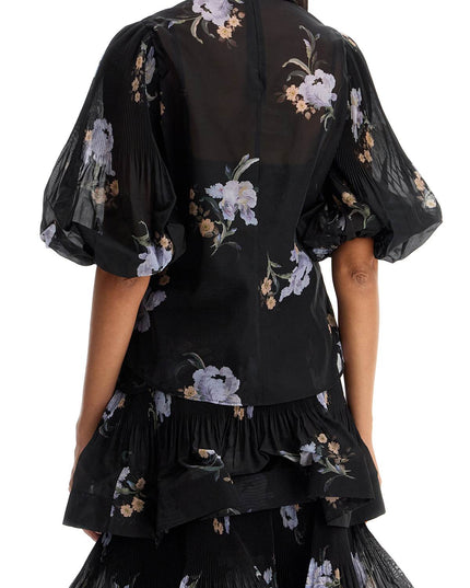 Zimmermann illustrated blouse with pleated sleeves