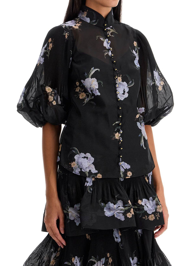 Zimmermann illustrated blouse with pleated sleeves