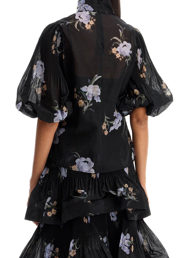 Zimmermann illustrated blouse with pleated sleeves