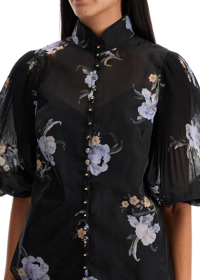 Zimmermann illustrated blouse with pleated sleeves