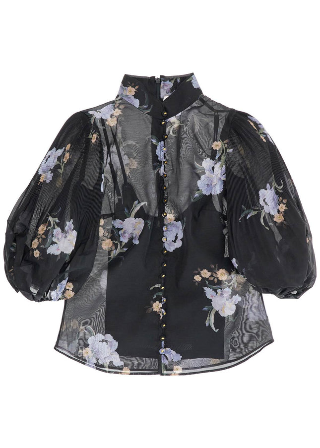 Zimmermann illustrated blouse with pleated sleeves