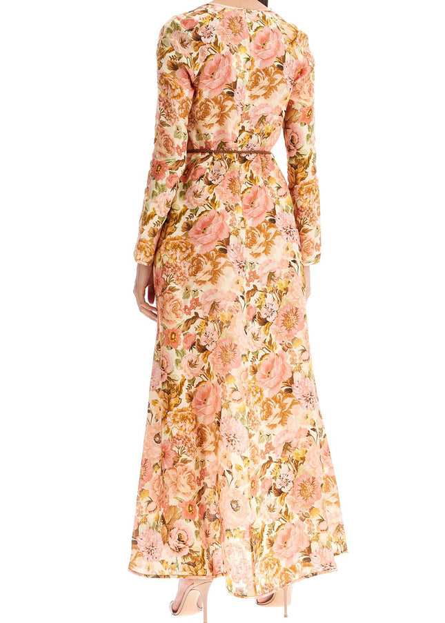 Zimmermann maxi linen golden plunge dress with