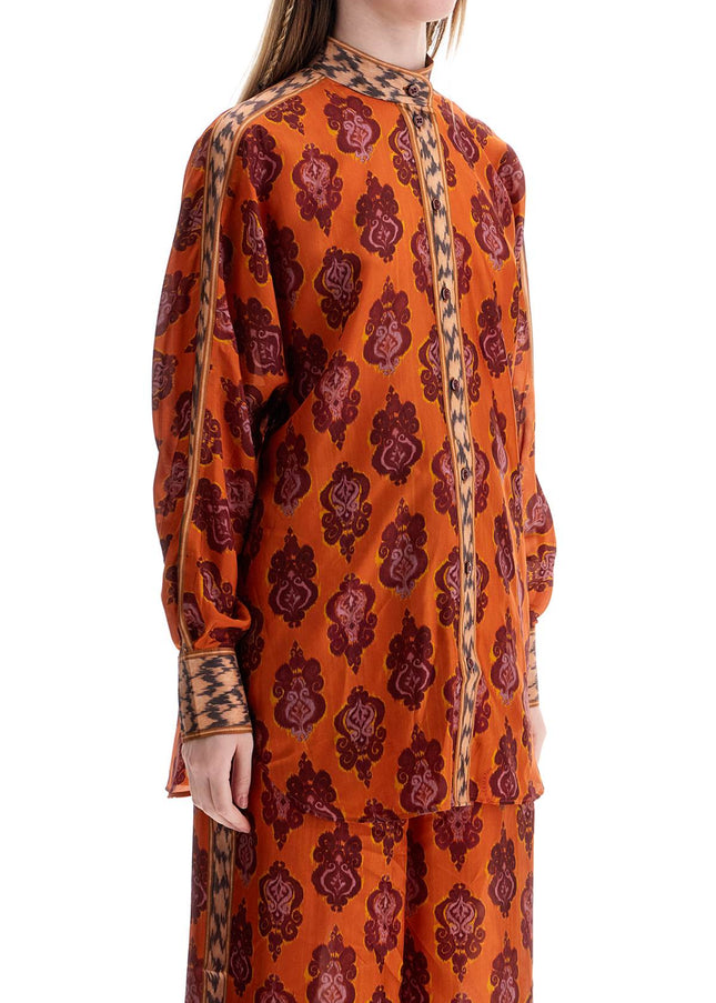 Zimmermann orange silk shirt ikat long sleeve loose fit